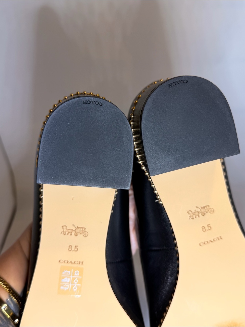 Coach Black Willa Leather Pointed Low Block Heel Pumps with Gold Bead Trim BNNU - Picture 3 of 4